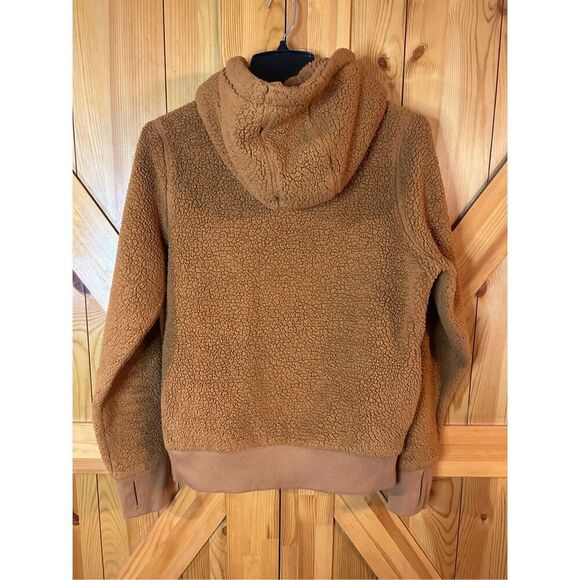 Athleta Womens XS Tugga Sherpa Hoodie Cattail Rust Drawstring Tie Rib Pullover ( - Picture 8 of 8